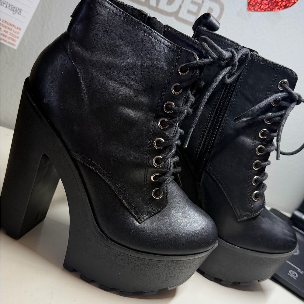 Charlotte Russe Black Lace-Up Platform Boots